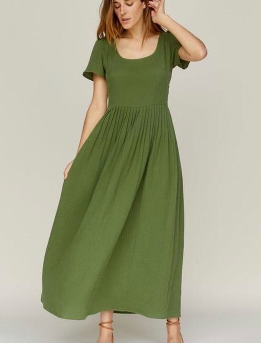 RARE CHRISTY DAWN SCARLET DRESS OLIVE GREEN ORGANIC COTTON GAUZE S